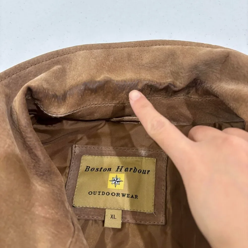 Boston Harbour Outdoor Wear Men XL Soft Brown Suede Leather Jacket Zip Workwear